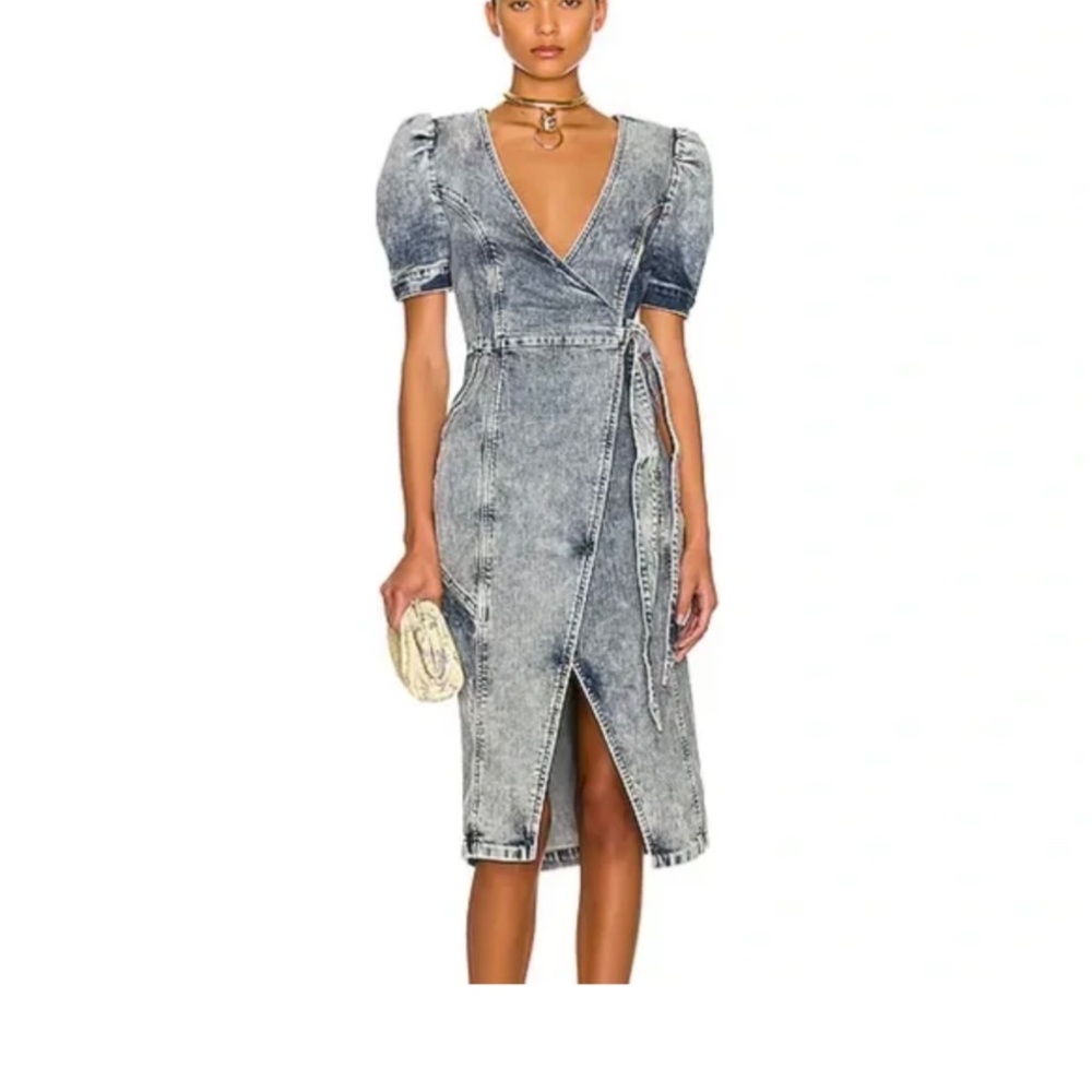 RETROFETE Zelda Denim Wrap Dress Size XS/NWT Retail $545 - Picture 3 of 5